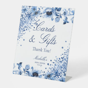 Asian Chinoiserie Light Blue Floral Cards & Gifts Pedestal Sign