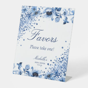 Asian Chinoiserie Light Blue Floral Favours Pedestal Sign
