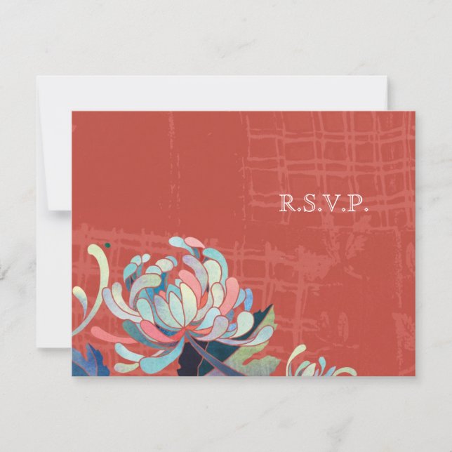 Asian Chrysanthemum Red Wedding RSVP (Front)