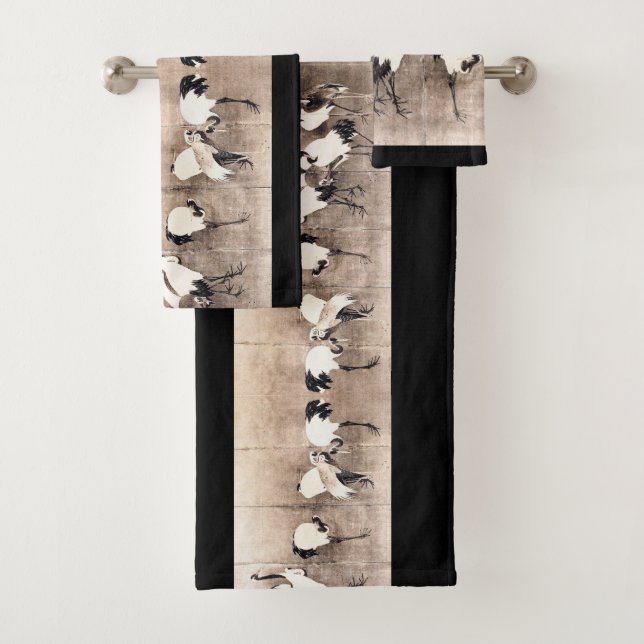 Asian Crane Birds Wildlife Okyo Bath Towel Set (Insitu)