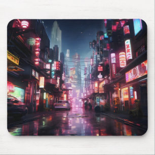 Asian Cyberpunk City Mouse Pad