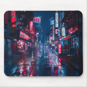 Asian Cyberpunk City Night Mouse Pad