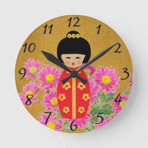 Asian Dolls Round Clock