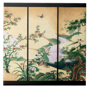 Asian Doves Wisteria Roses Flowers Waterfall Tile