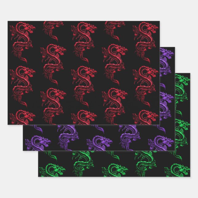 Asian Dragon Collection 2  Wrapping Paper Sheet (Set)