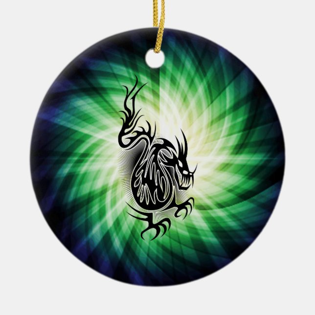 Asian Dragon Design; cool Ceramic Ornament (Front)