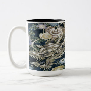 Asian Dragon Floral Pattern Coffee Mug