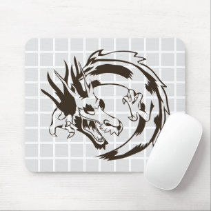 Asian Dragon Line Art Grid Mouse Pad