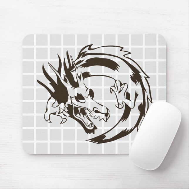 Asian Dragon Line Art Grid Mouse Pad (With Mouse)