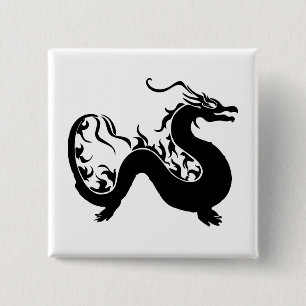 Asian Dragon Silhouette 2 Inch Square Button