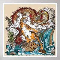 Asian dragon versus tiger. Graphic ART
