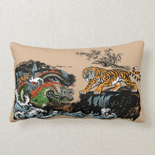 Asian Dragon versus Tiger Lumbar Pillow