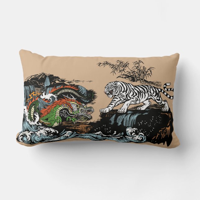 Asian Dragon versus Tiger Lumbar Pillow (Front)