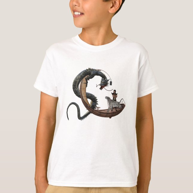 Asian Eastern Dragon Fantasy Boat Tiger T-Shirt (Front)
