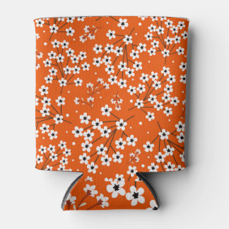 Asian Elegance: Red Floral Seamless Print Can Cooler