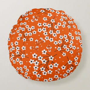 Asian Elegance: Red Floral Seamless Print Round Pillow