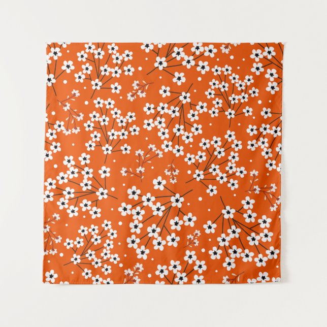 Asian Elegance: Red Floral Seamless Print Tapestry (Front)