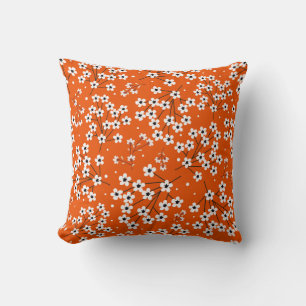 Asian Elegance: Red Floral Seamless Print Throw Pillow