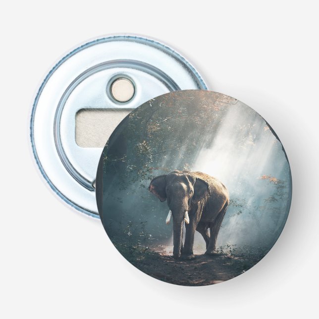 Asian Elephant in a Sunlit Forest Clearing Bottle Opener (Front)