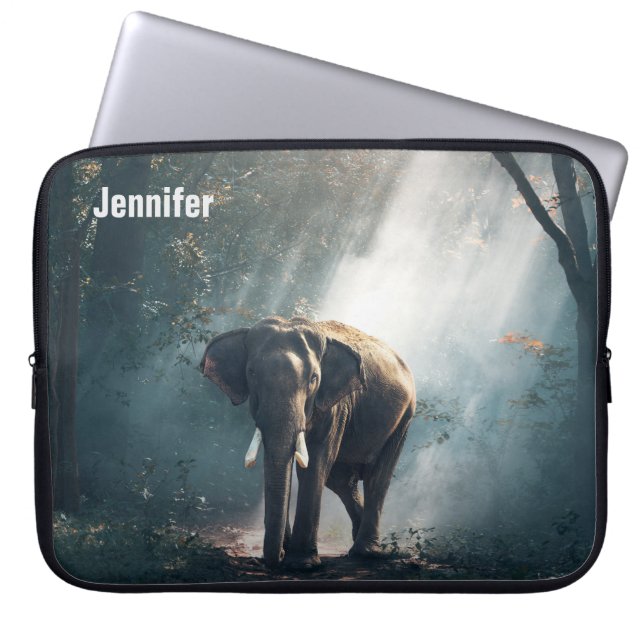 Asian Elephant in a Sunlit Forest Clearing Laptop Sleeve (Front)