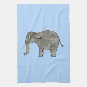 Asian Elephant, on light blue. Kitchen Towel