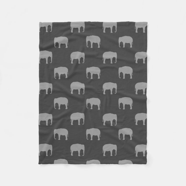 Asian Elephant Silhouettes Pattern Grey Fleece Blanket (Front)