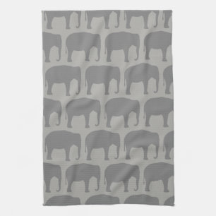 Asian Elephant Silhouettes Pattern Kitchen Towel