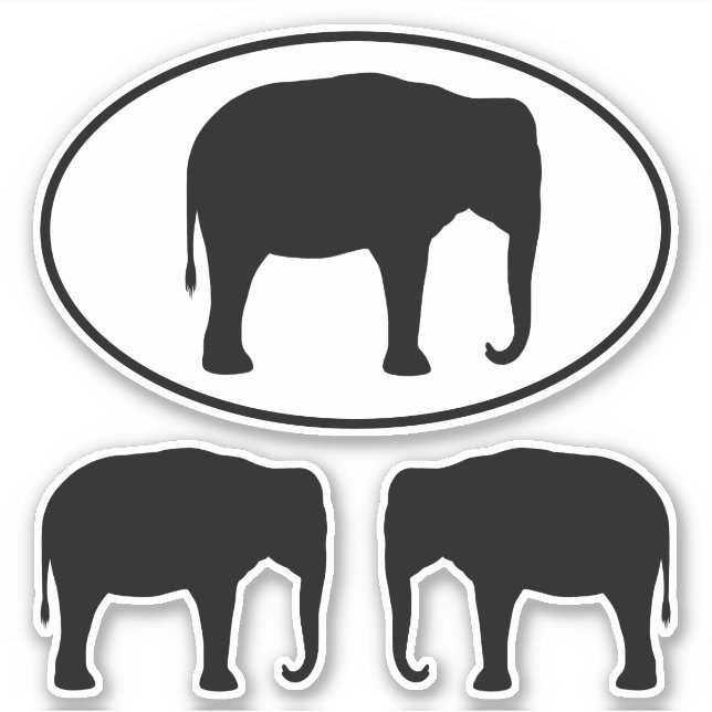 Asian Elephant Silhouettes Wildlife Sticker Set (Front)