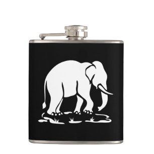 Asian Elephants Ahead Thai Elephant Trekking Sign Hip Flask