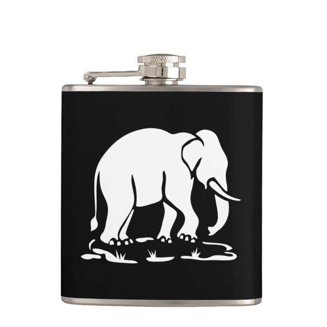 Asian Elephants Ahead Thai Elephant Trekking Sign Hip Flask (Front)