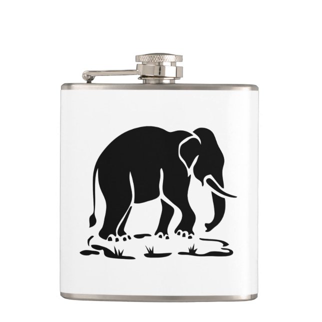 Asian Elephants Ahead Thai Elephant Trekking Sign Hip Flask (Front)