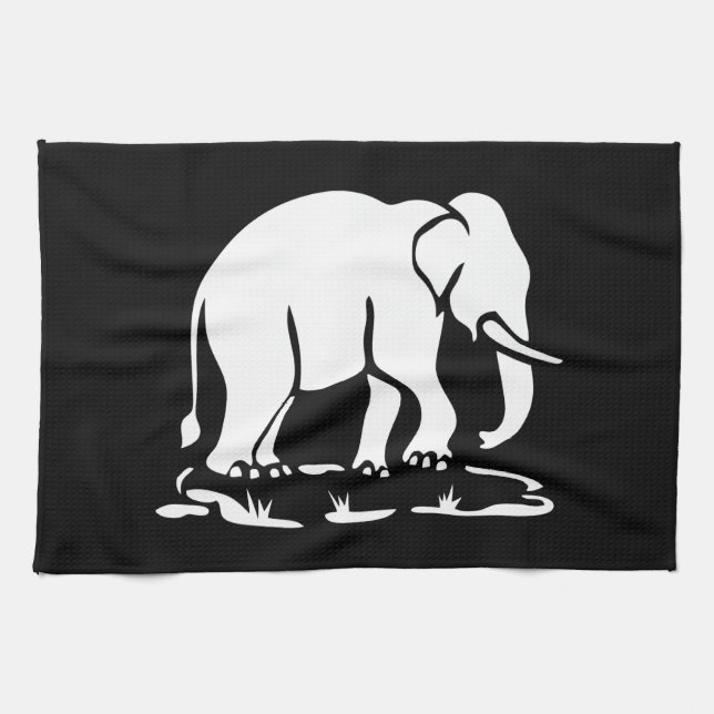 Asian Elephants Ahead Thai Elephant Trekking Sign Kitchen Towel (Horizontal)
