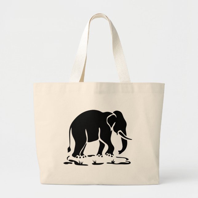 Asian Elephants Ahead Thai Elephant Trekking Sign Large Tote Bag (Front)