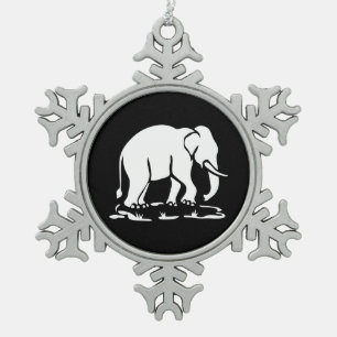 Asian Elephants Ahead Thai Elephant Trekking Sign Snowflake Pewter Christmas Ornament