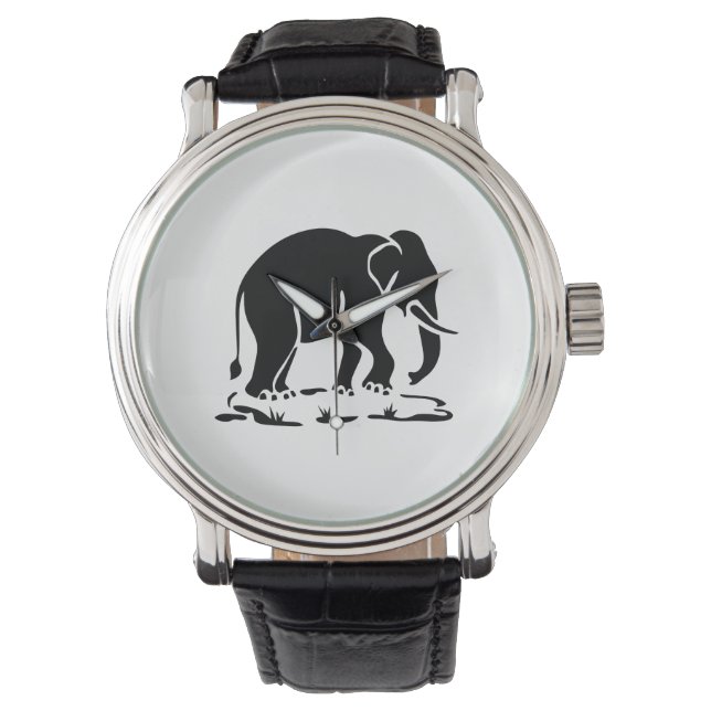 Asian Elephants Ahead Thai Elephant Trekking Sign Watch (Front)