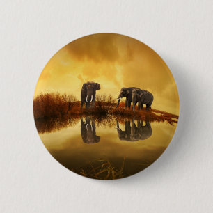 Asian Elephants in Thailand under a glowing sunset 2 Inch Round Button