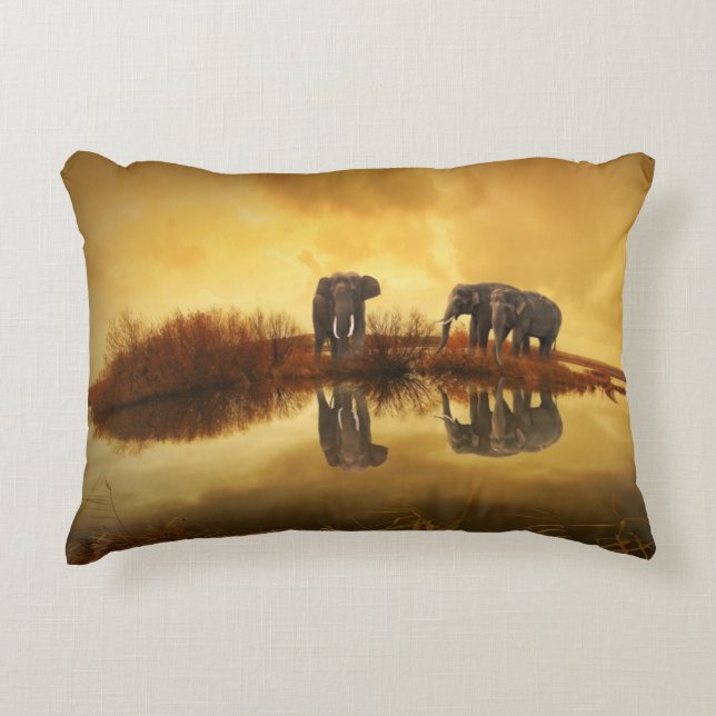 Asian Elephants in Thailand under a glowing sunset Accent Pillow (Front)