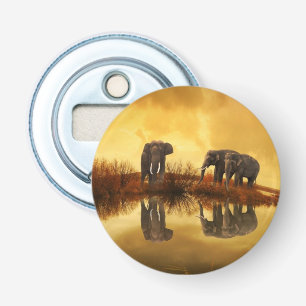 Asian Elephants in Thailand under a glowing sunset Bottle Opener