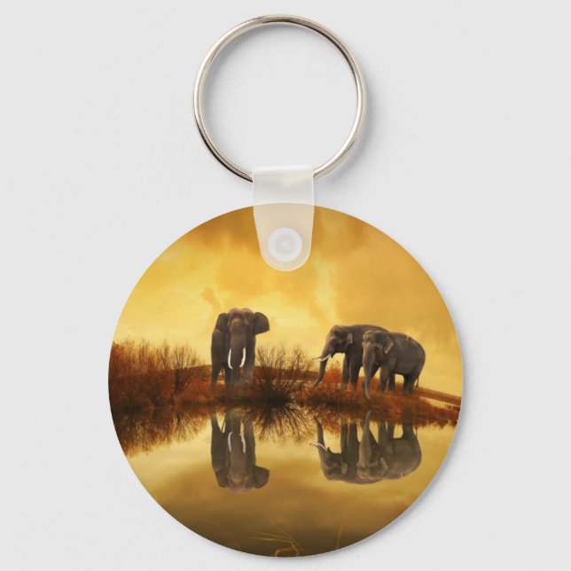 Asian Elephants in Thailand under a glowing sunset Keychain (Front)