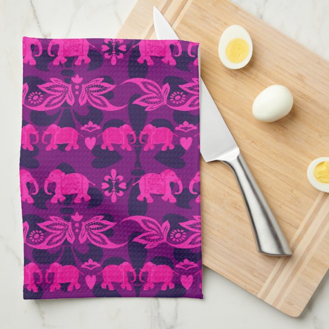 Asian Elephants Pink Purple Decorative Kitchen Towel (Quarter Fold)