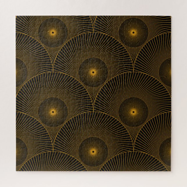 Asian feathers: gold-black seamless. jigsaw puzzle (Vertical)