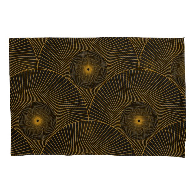 Asian feathers: gold-black seamless. pillowcase (Front)