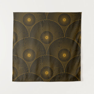 Asian feathers: gold-black seamless. tapestry