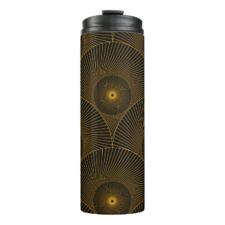 Asian feathers: gold-black seamless. thermal tumbler