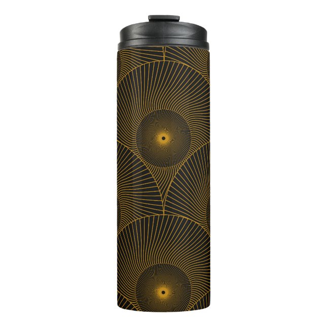 Asian feathers: gold-black seamless. thermal tumbler (Front)