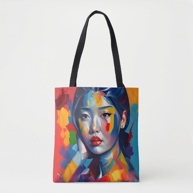 Asian female face image back tote bag (Front)