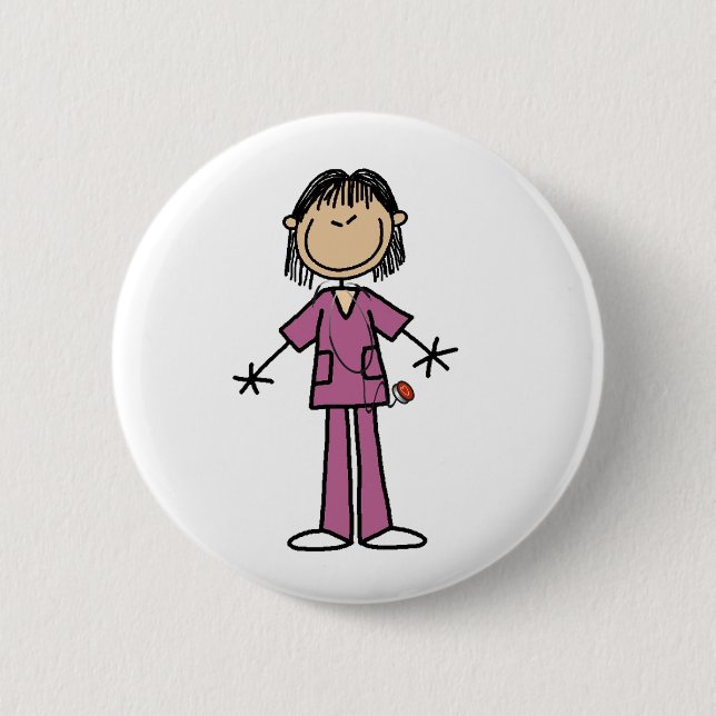 Asian Female Stick Figure Nurse  Button (Front)