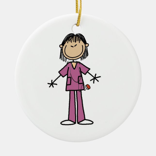 Asian Female Stick Figure Nurse Ceramic Ornament (Front)