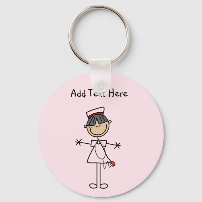 Asian Female Stick Figure Nurse T-shirts and Gifts Keychain (Front)