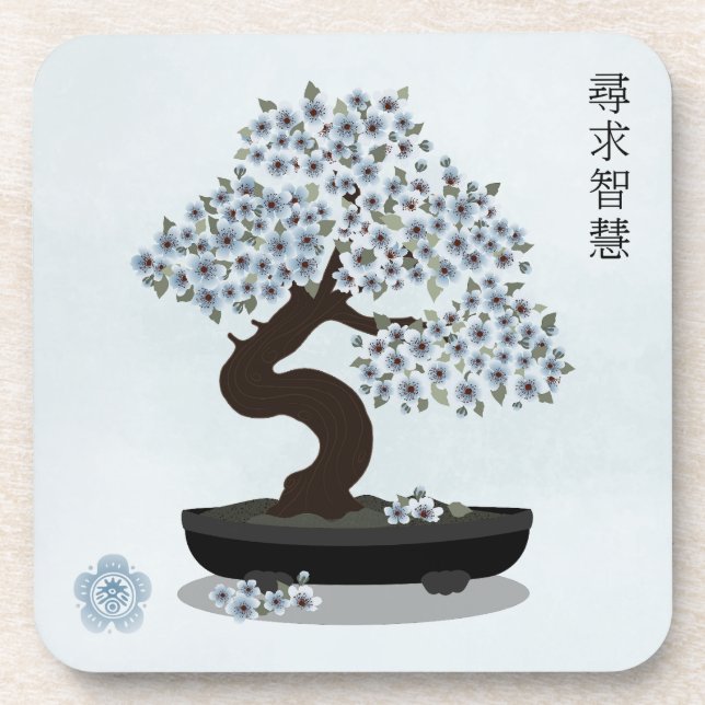 Asian floral bonsai blossom tree graphic design coaster (Front)